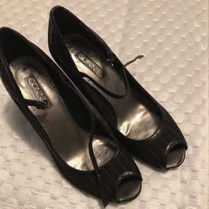 Connie pinstripe peep toe heels